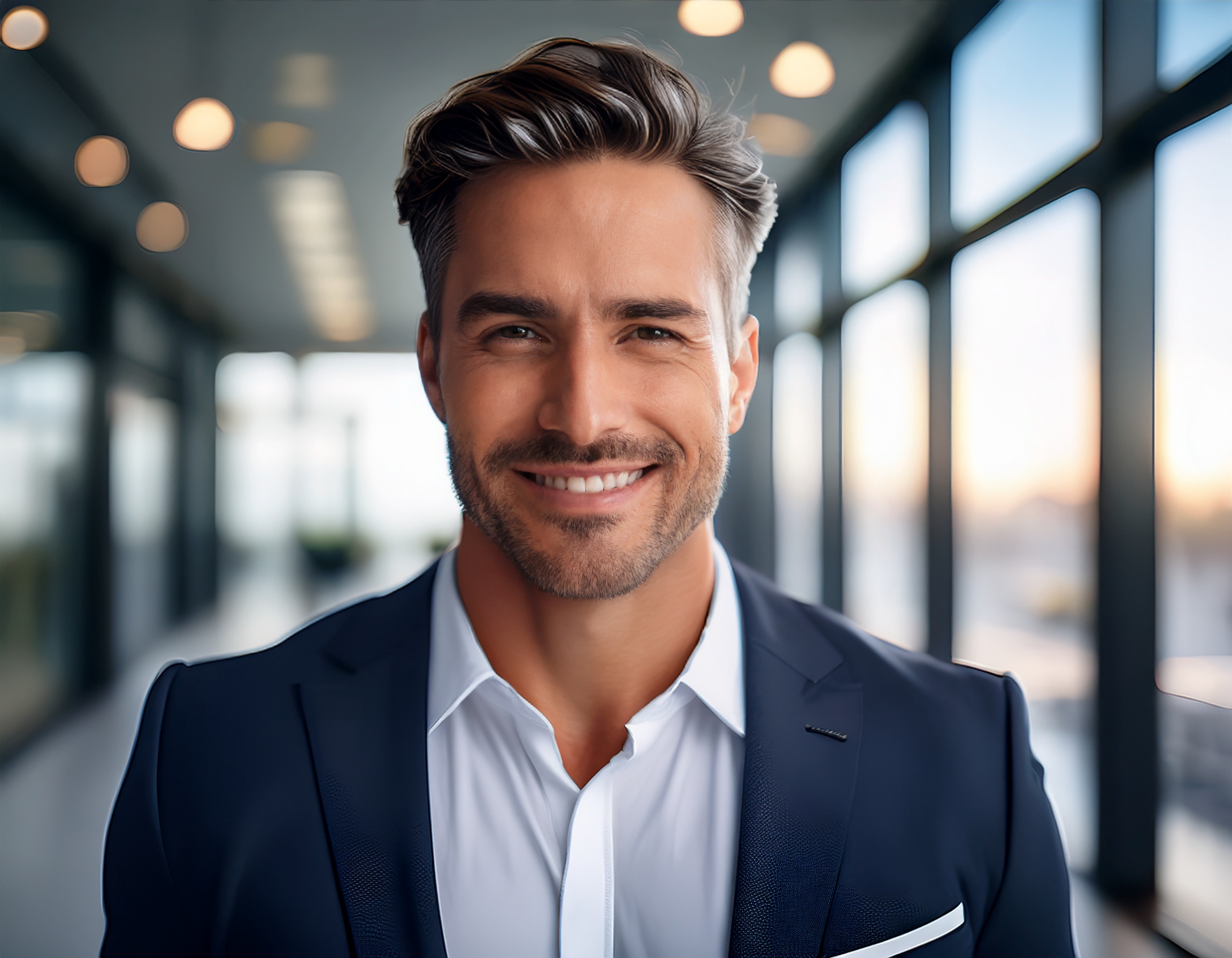 Businessperson in formal attire with a confident expression